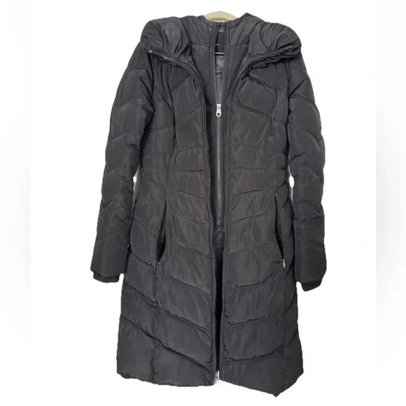 JESSICA SIMPSON Women's XS Hooded Puffer Long Black Zip-Up Jacket Winter Coat - Picture 2 of 14